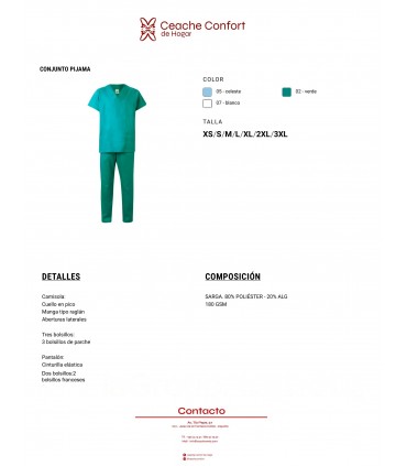 CONJUNTO PIJAMA CELESTE C/PICO T/XXL