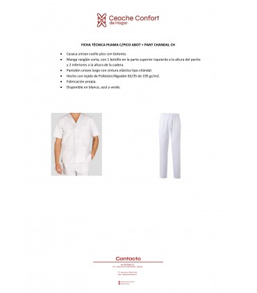 PIJAMA C/PICO ABOT + PANT CHANDAL CH T/S
