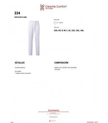 PANTALON PIJAMA BLANCO T/2XL