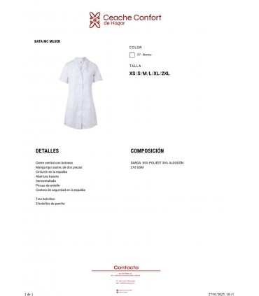 BATA BLANCA MUJER M/C T/SG