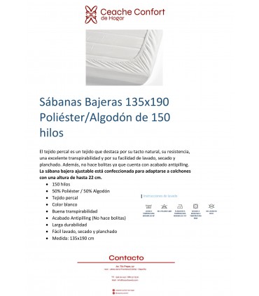 SABANA BAJERA AJUSTABLE BLANCA 150x190 50/50 (150 cm)