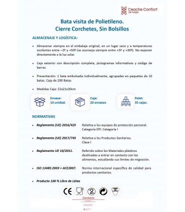 Bata Polietileno blanca con cierres con corchetes