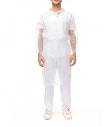 Bata Polietileno blanca con cierres con corchetes