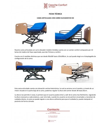 CAMA ARTICULADA CON CARRO ELEVADOR 90 CM