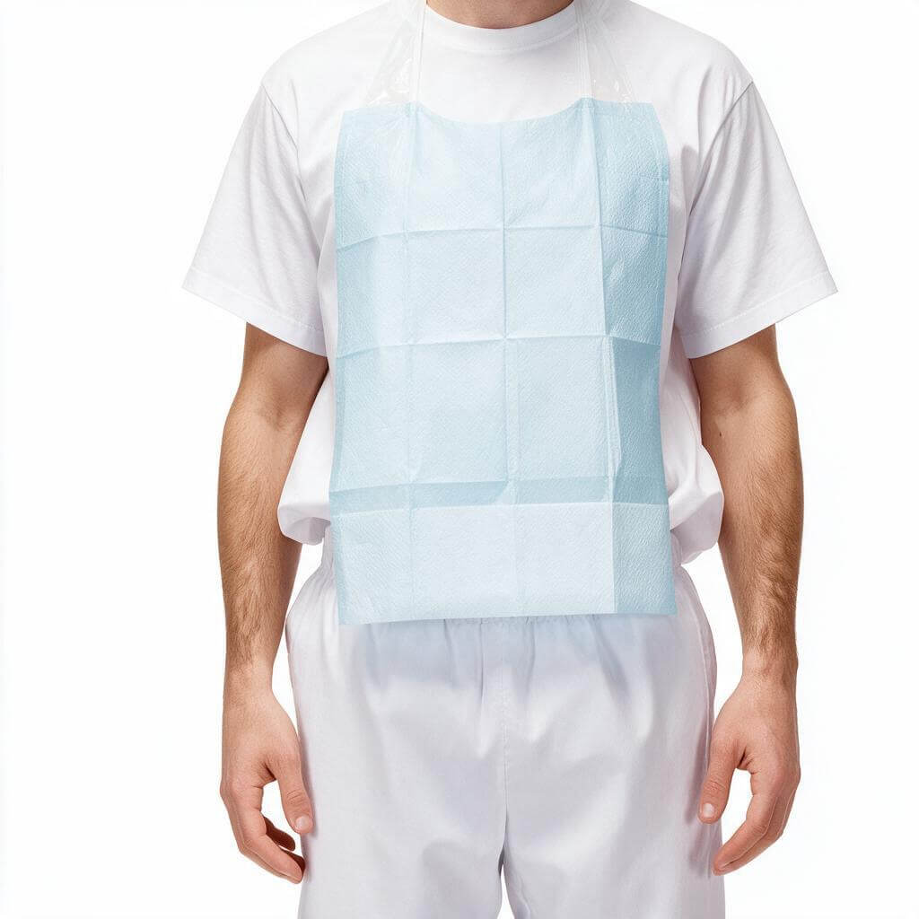 Babero desechable adulto PE Tissue con bolsillo
